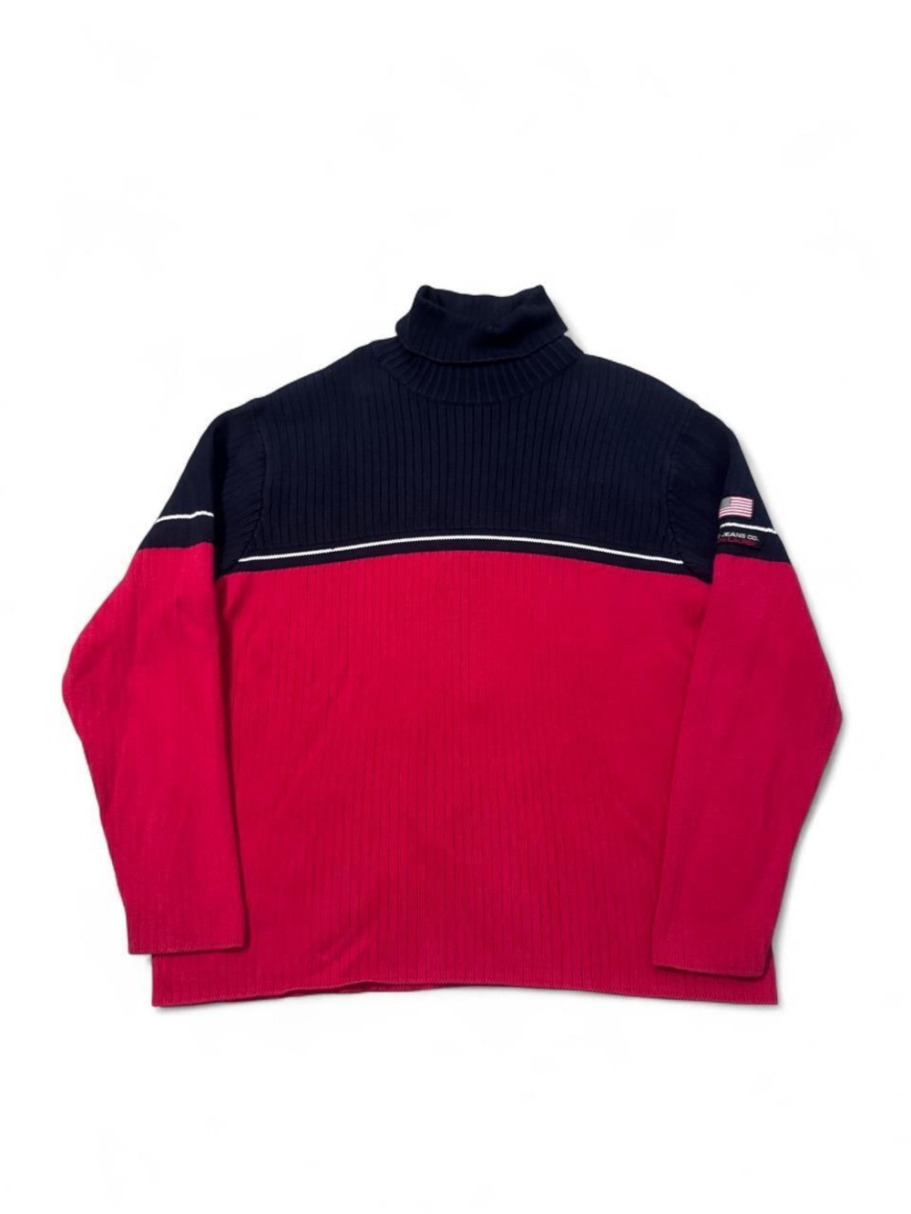 Vintage 90s Polo jeans Co Ralph Lauren turtleneck flag logo sweater red navy XL